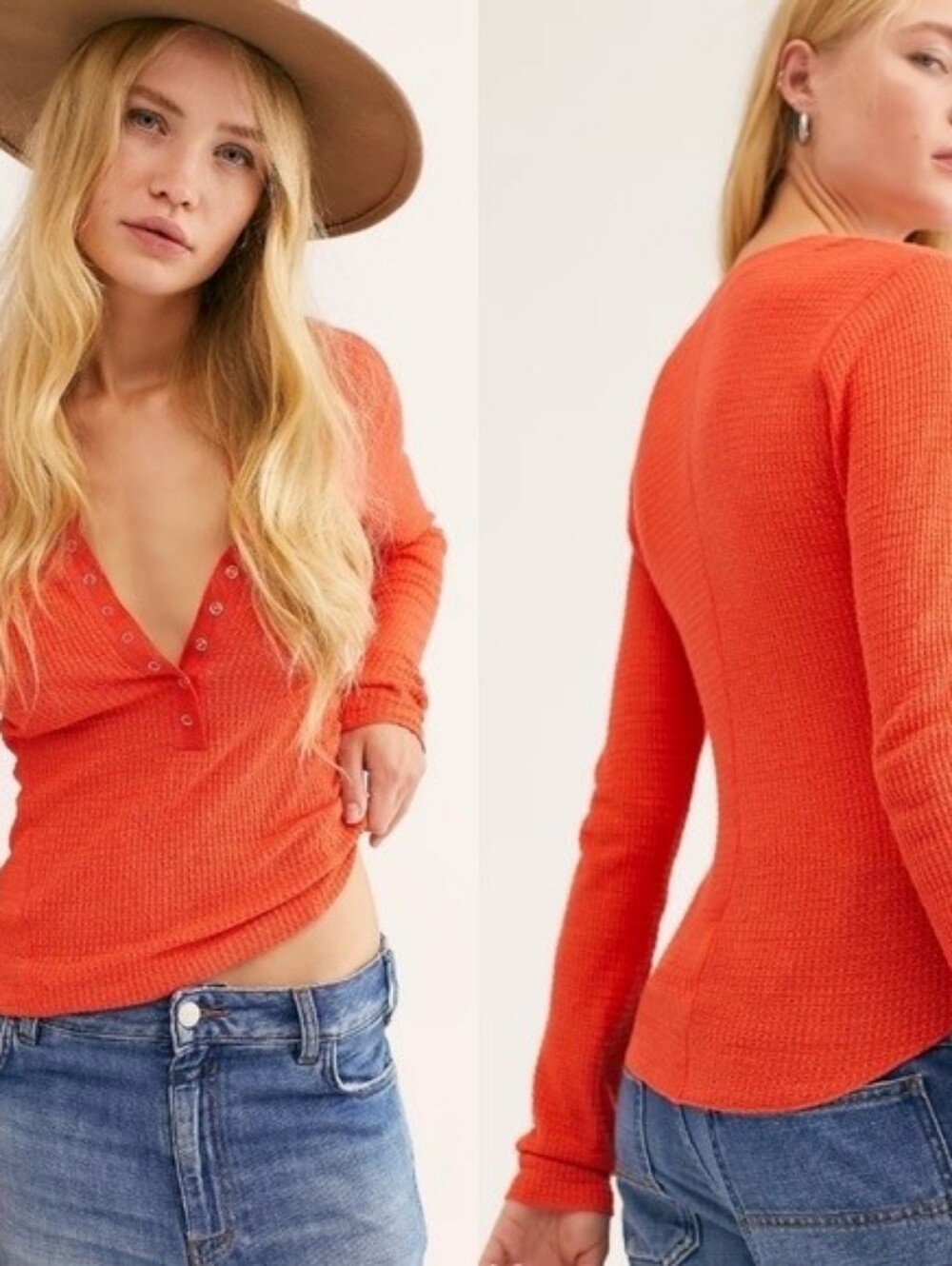 Intimately Free People One Of The Girls Orange Henley, Size Extra Small